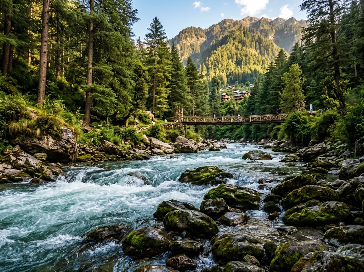 Parvati River flowing through Kasol